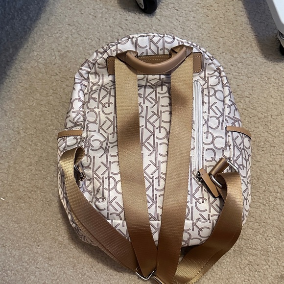 Calvin Klein Beige Monogram Backpack with Tan Straps - Picture 4 of 4